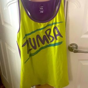 ZUMBA racer back top. Worn once. Green with purple detail.  Size XL.